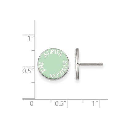 Sterling Silver Rhodium Plated Logoart Alpha Epsilon Phi Sorority Text Color Enamel Post Earrings