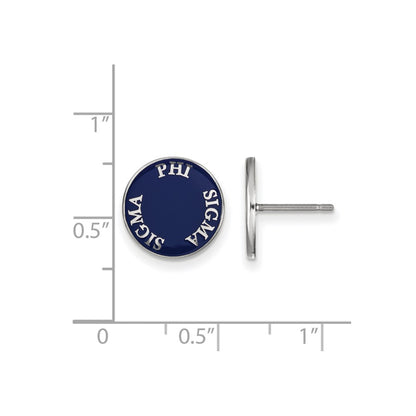 Sterling Silver Rhodium Plated Logoart Phi Sigma Sorority Text Color Enamel Post Earrings