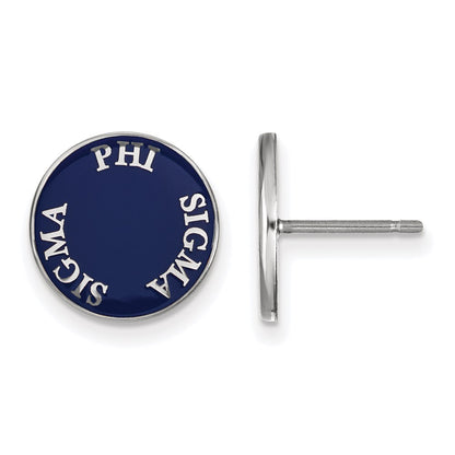 Sterling Silver Rhodium Plated Logoart Phi Sigma Sorority Text Color Enamel Post Earrings