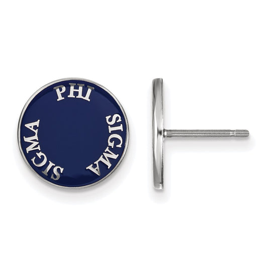 Sterling Silver Rhodium Plated Logoart Phi Sigma Sorority Text Color Enamel Post Earrings