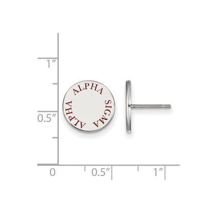 Sterling Silver Rhodium Plated Logoart Alpha Sigma Sorority Text Color Enamel Post Earrings