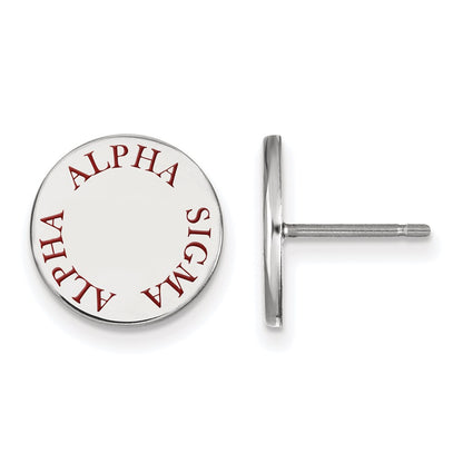 Sterling Silver Rhodium Plated Logoart Alpha Sigma Sorority Text Color Enamel Post Earrings