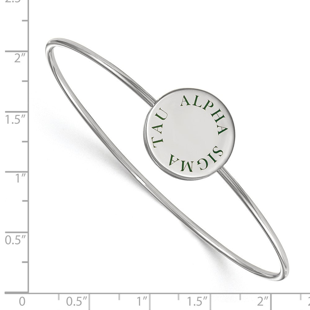 Sterling Silver Rh Plated Logoart Alpha Sigma Tau Enameled Slip On Bangle Bracelet