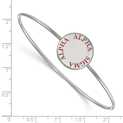 Sterling Silver S. Rh Plated Logoart Alpha Sigma Enameled Slip On Bangle Bracelet