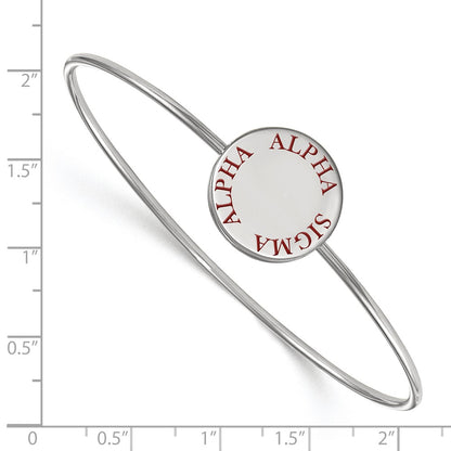 Sterling Silver S. Rh Plated Logoart Alpha Sigma Enameled Slip On Bangle Bracelet
