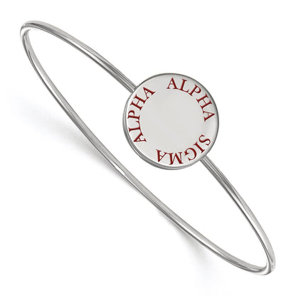 Sterling Silver S. Rh Plated Logoart Alpha Sigma Enameled Slip On Bangle Bracelet