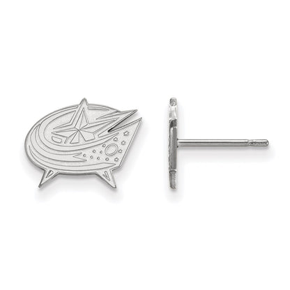 Sterling Silver Rhodium Plated Nhl Logoart Columbus Blue Jackets Extra Small Post Earrings