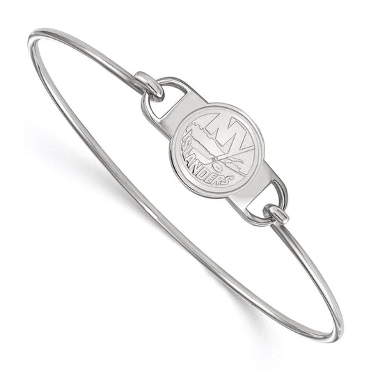 Sterling Silver Rhodium Plated Nhl Logoart New York Islanders Small Center 7 Inch Wire Bangle
