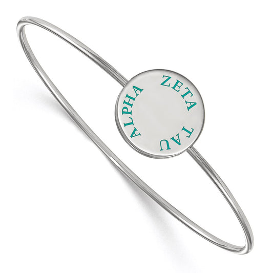 Sterling Silver Rh Plated Logoart Zeta Tau Alpha Enameled Slip On Bangle