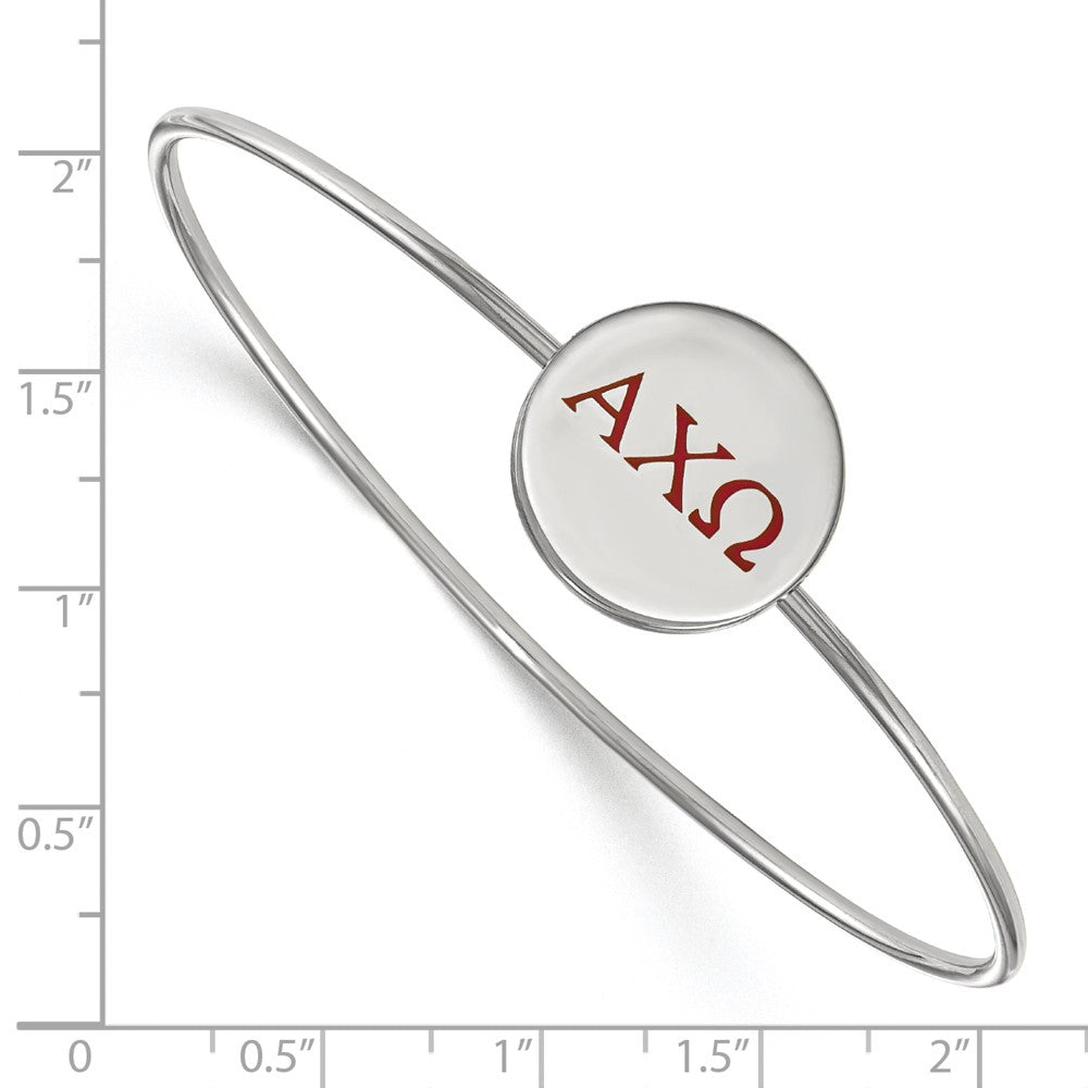 Sterling Silver Rh Plated Logoart Alpha Chi Omega Enameled Slip On Bangle Bracelet