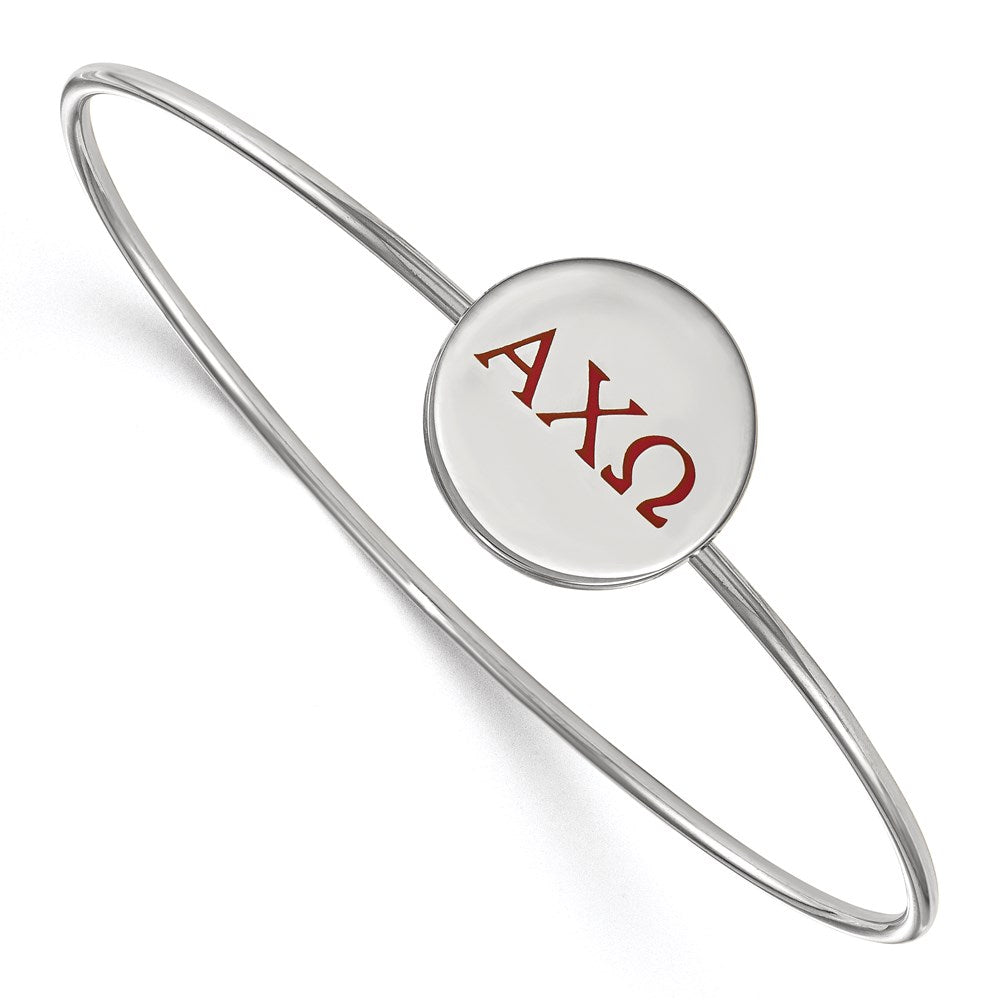 Sterling Silver Rh Plated Logoart Alpha Chi Omega Enameled Slip On Bangle Bracelet