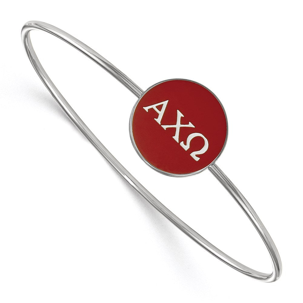 Sterling Silver Rh Plated Logoart Alpha Chi Omega Enameled Slip On Bangle