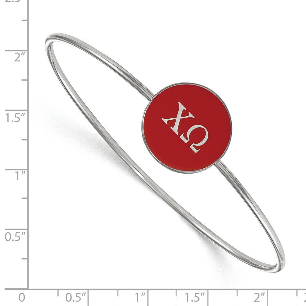 Sterling Silver Rh Plated Logoart Chi Omega Enameled Slip On Bangle Bracelet