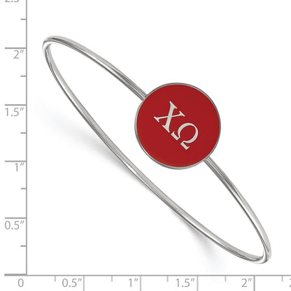 Sterling Silver Rh Plated Logoart Chi Omega Enameled Slip On Bangle Bracelet