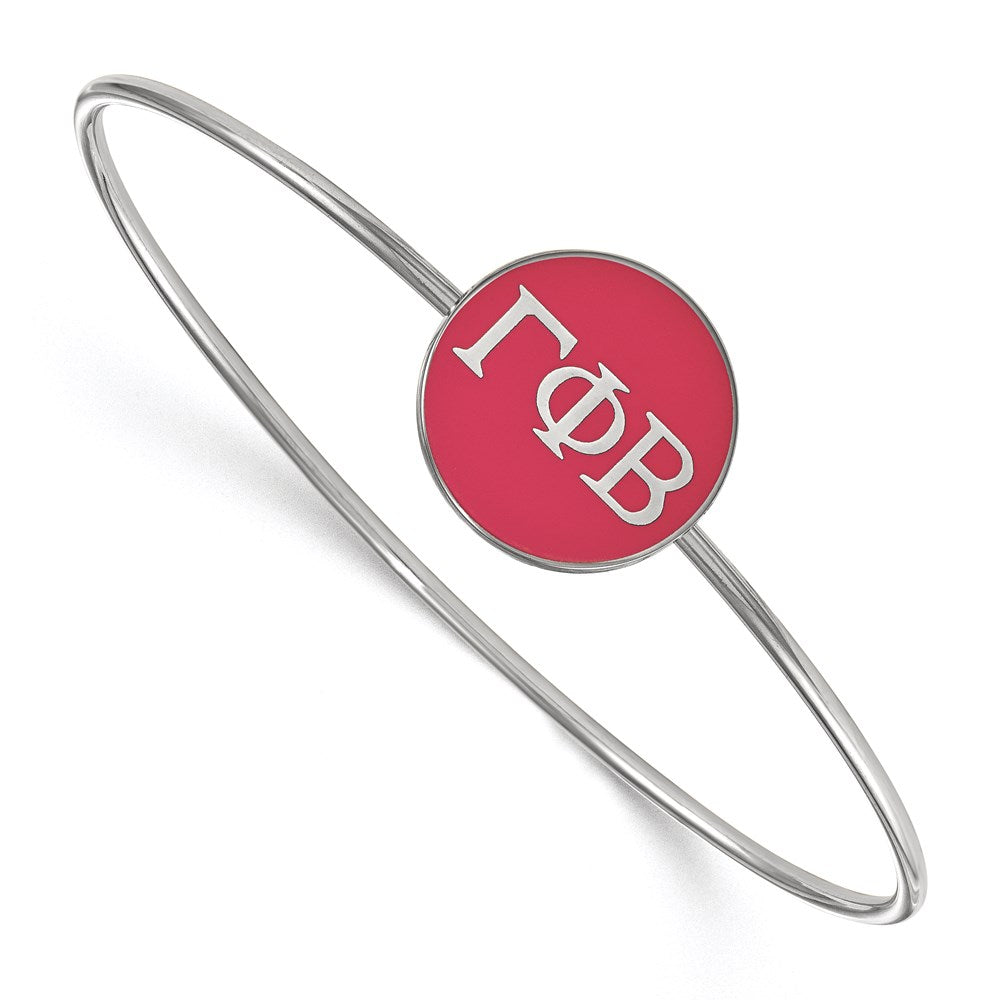 Sterling Silver Rh Plated Logoart Gamma Phi Beta Enameled Slip On Bangle Bracelet