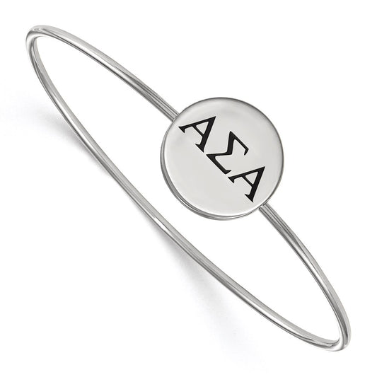 Sterling Silver S. Rh Plated Logoart Alpha Sigma Enameled Slip On Bangle
