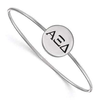 Sterling Silver Rh Plated Logoart Alpha Xi Delta Enameled Slip On Bangle