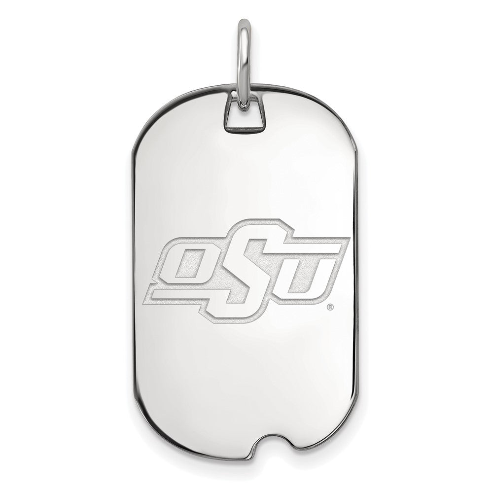 Sterling Silver Rhodium Plated Logoart Oklahoma State University O S U Small Dog Tag Pendant