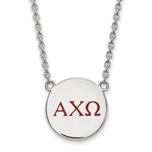 Sterling Silver Rhodium Plated Logoart Alpha Chi Omega Sorority Greek Letters Large Color Enamel Pendant 18 Inch Necklace