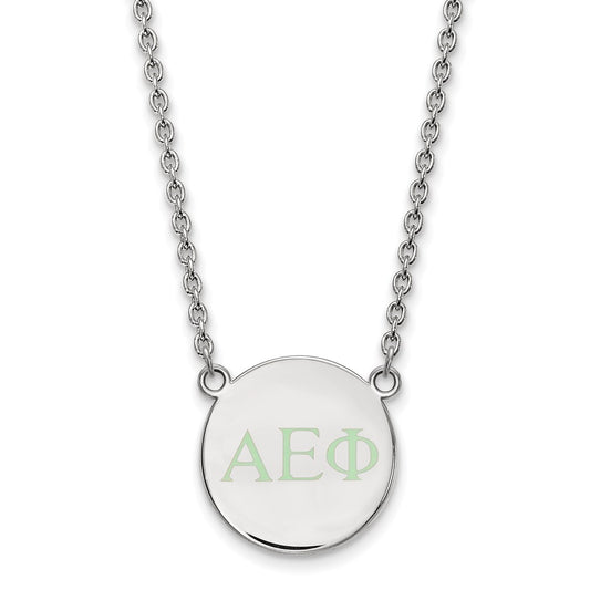 Sterling Silver Rhodium Plated Logoart Alpha Epsilon Phi Sorority Greek Letters Small Color Enamel Pendant 18 Inch Necklace