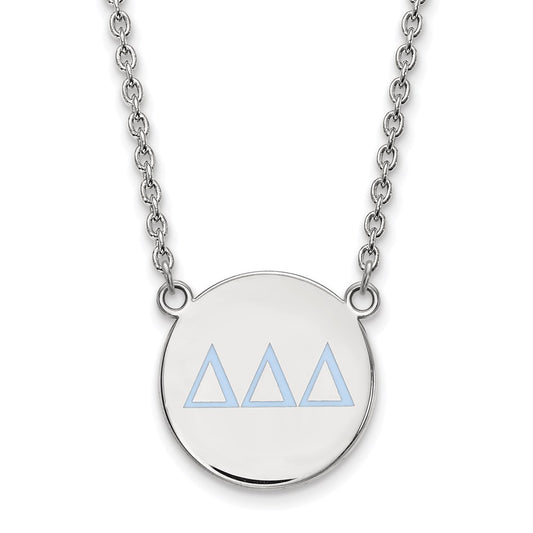 Sterling Silver Rhodium Plated Logoart Delta Sorority Greek Letters Large Color Enamel Pendant 18 Inch Necklace