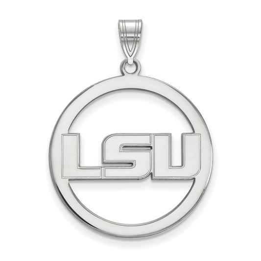 Sterling Silver Rhodium Plated Logoart Louisiana State University L S U Extra Large Circle Pendant
