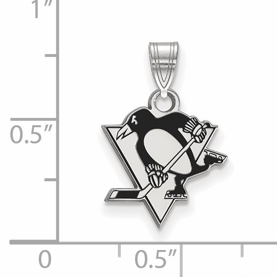 Sterling Silver Rhodium Plated Nhl Logoart Pittsburgh Penguins Small Enameled Pendant