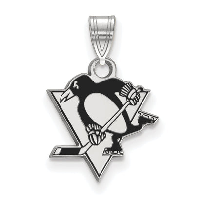 Sterling Silver Rhodium Plated Nhl Logoart Pittsburgh Penguins Small Enameled Pendant