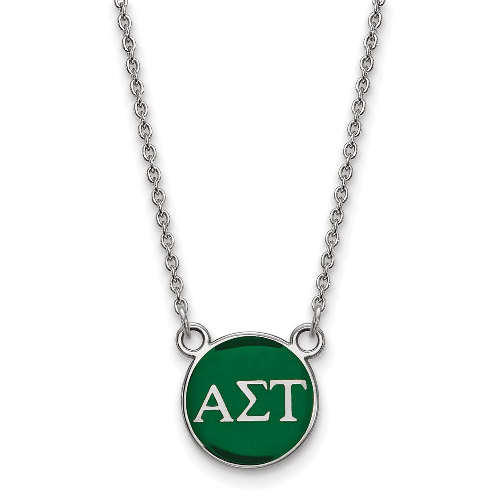 Sterling Silver Rhodium Plated Logoart Alpha Sigma Tau Sorority Greek Letters Small Color Enamel Pendant 18 Inch Necklace