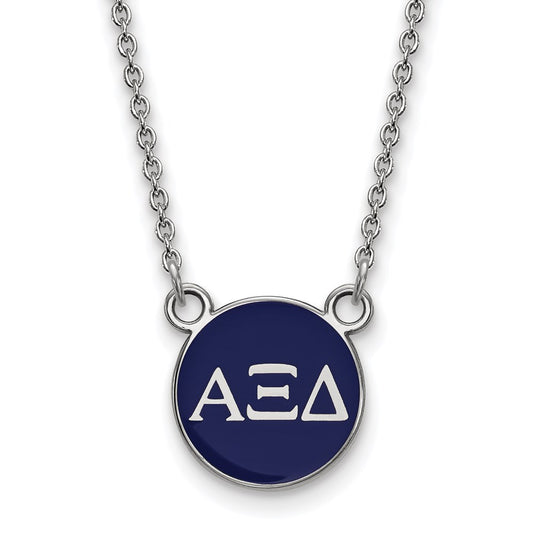 Sterling Silver Rhodium Plated Logoart Alpha Xi Delta Sorority Greek Letters Small Color Enamel Pendant 18 Inch Necklace