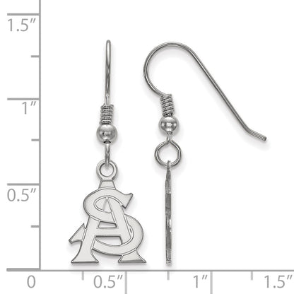 Sterling Silver Rhodium Plated Logoart Arizona State University A S Small Dangle Wire Earrings