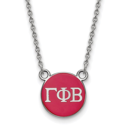 Sterling Silver Rhodium Plated Logoart Gamma Phi Beta Sorority Greek Letters Small Color Enamel Pendant 18 Inch Necklace