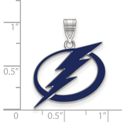 Sterling Silver Rhodium Plated Nhl Logoart Tampa Bay Lightning Large Enameled Pendant