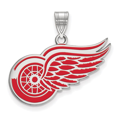 Sterling Silver Rhodium Plated Nhl Logoart Detroit Red Wings Large Enameled Pendant