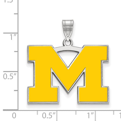 Sterling Silver Rhodium Plated Logoart University Of Michigan Letter M Large Yellow Enameled Pendant