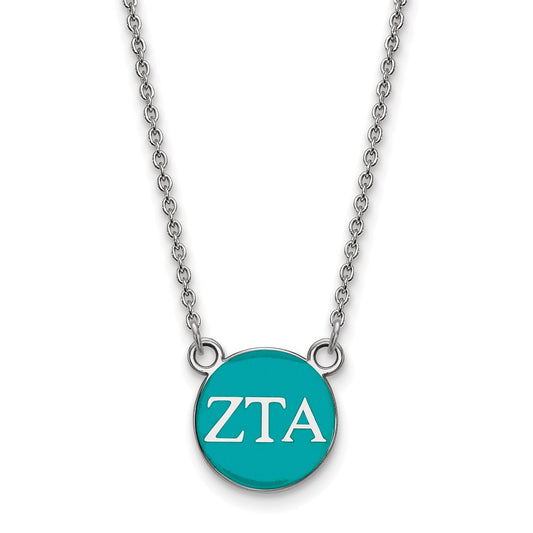 Sterling Silver Rhodium Plated Logoart Zeta Tau Alpha Sorority Greek Letters Small Color Enamel Pendant 18 Inch Necklace