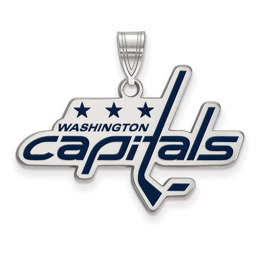 Sterling Silver Rhodium Plated Nhl Logoart Washington Capitals Large Enameled Pendant