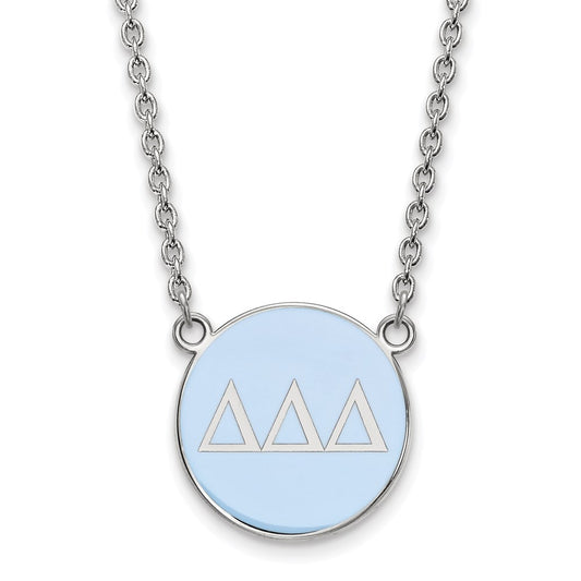 Sterling Silver Rhodium Plated Logoart Delta Sorority Greek Letters Large Color Enamel Pendant 18 Inch Necklace