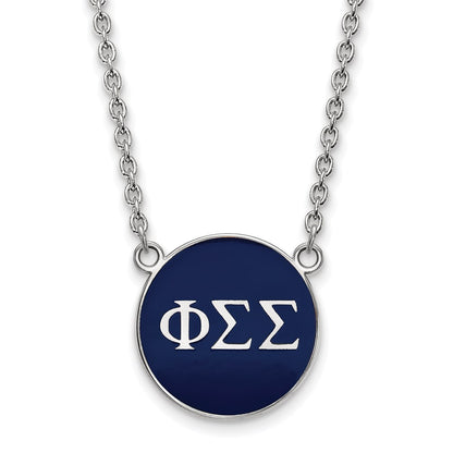 Sterling Silver Rhodium Plated Logoart Phi Sigma Sorority Greek Letters Large Color Enamel Pendant 18 Inch Necklace