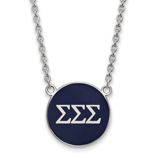 Sterling Silver Rhodium Plated Logoart Sigma Sorority Greek Letters Large Color Enamel Pendant 18 Inch Necklace