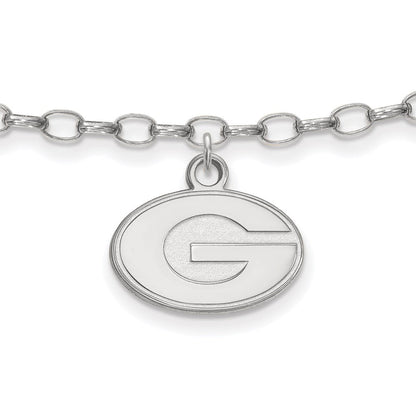 Sterling Silver Rhod-Pltd Logoart University of Georgia Anklet