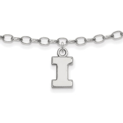Sterling Silver Rhod-Pltd Logoart University of Illinois Anklet