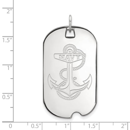 14K White Gold Logoart Us Naval Academy Anchor Large Dog Tag Pendant