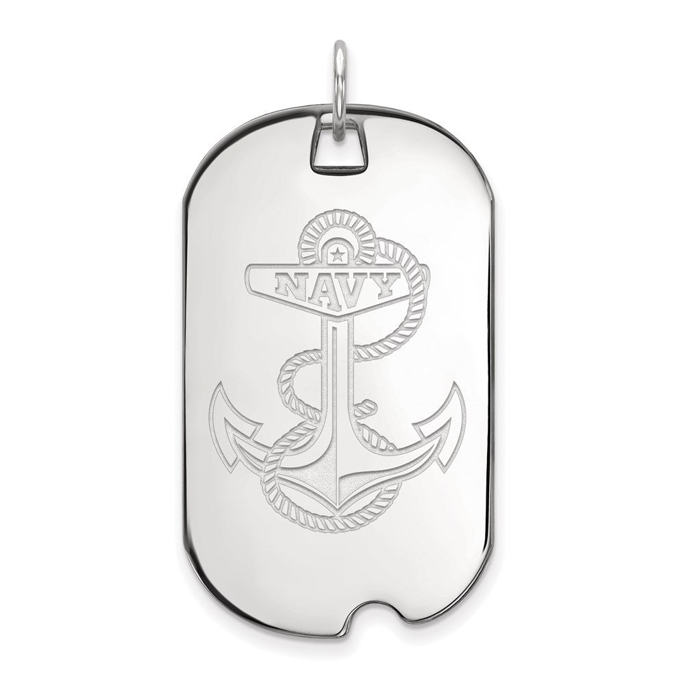14K White Gold Logoart Us Naval Academy Anchor Large Dog Tag Pendant