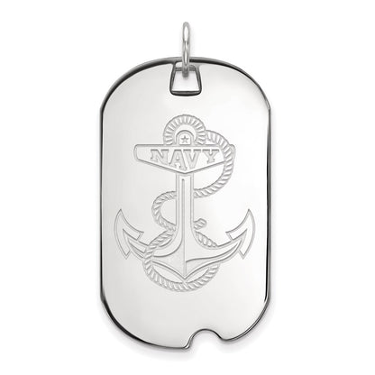 14K White Gold Logoart Us Naval Academy Anchor Large Dog Tag Pendant