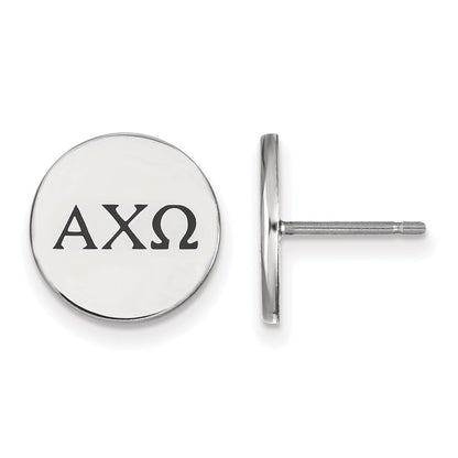 Sterling Silver Rhodium Plated Logoart Alpha Chi Omega Sorority Greek Letters Black Enamel Post Earrings
