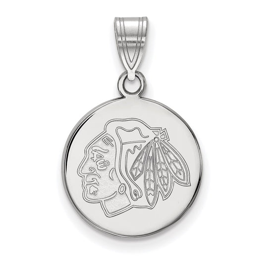 Sterling Silver Rhodium Plated Nhl Logoart Chicago Blackhawks Medium Disc Pendant