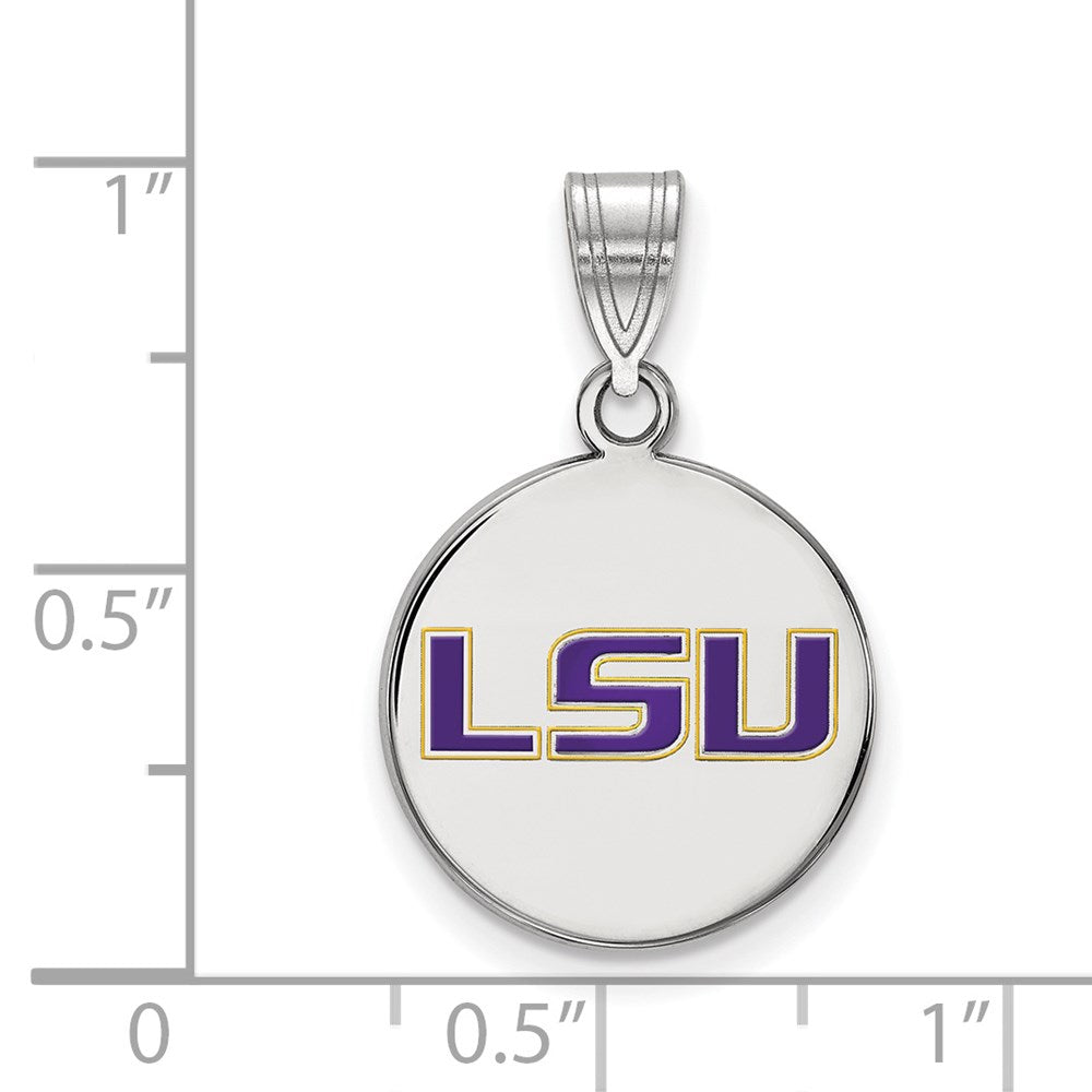Sterling Silver Rhodium Plated Logoart Louisiana State University L S U Medium Enameled Disc Pendant