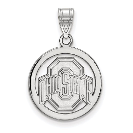 Sterling Silver Rhodium Plated Logoart The Ohio State University Med Circle Pendant