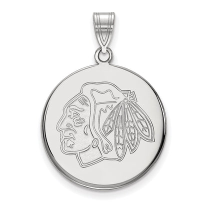 Sterling Silver Rhodium Plated Nhl Logoart Chicago Blackhawks Large Disc Pendant